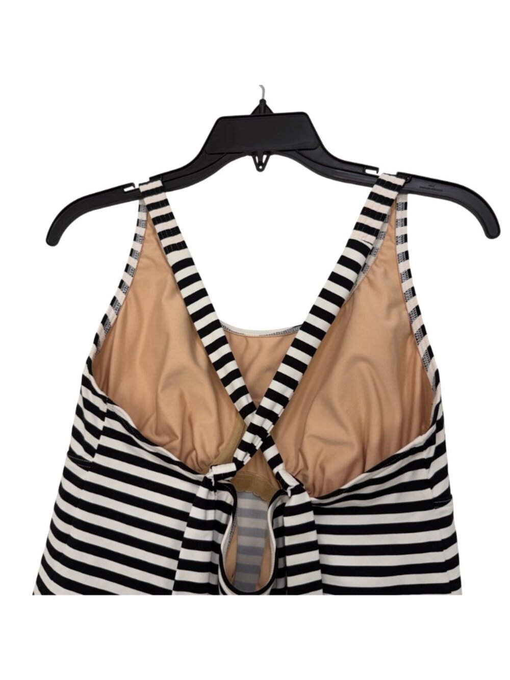 Lands End Women Black White Stripe Tankini Swim Top Size 16 Built-In Bra Support - Picture 12 of 12